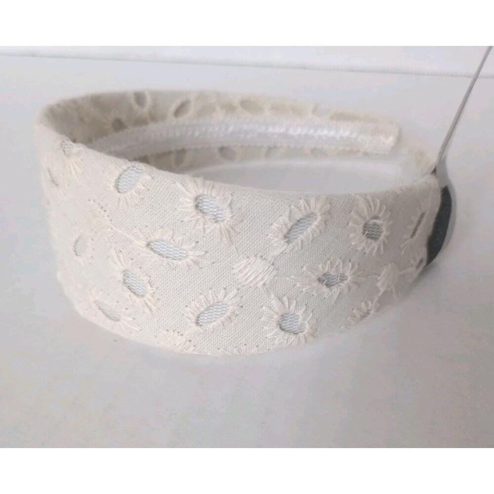 NWT Ivory Cream Eyelet Lace Fabric Hard Headband One Size Fits Most